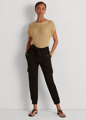 Siyah Kadın Ralph Lauren Kemerli Ponte Kargo Pantolon