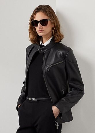 Siyah Kadın Ralph Lauren Keven Kuzu Derisi Biker Ceketler Siyah Kadın Ralph Lauren Keven Kuzu Derisi Biker Ceketler