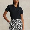 Siyah Kadın Ralph Lauren Klasik Kesim File Polo Tişörtler