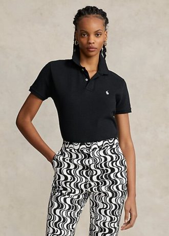 Siyah Kadın Ralph Lauren Klasik Kesim File Polo Tişörtler