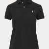 Siyah Kadın Ralph Lauren Klasik Kesim File Polo Tişörtler