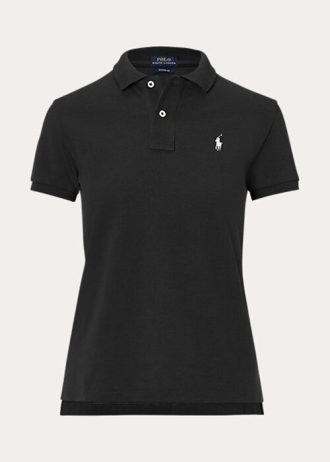 Siyah Kadın Ralph Lauren Klasik Kesim File Polo Tişörtler