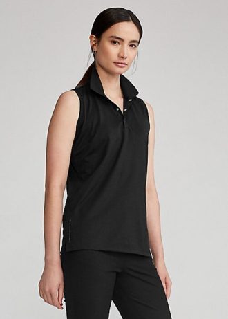 Siyah Kadın Ralph Lauren Klasik Kesim Piqué Kolsuz Polo Tişörtler