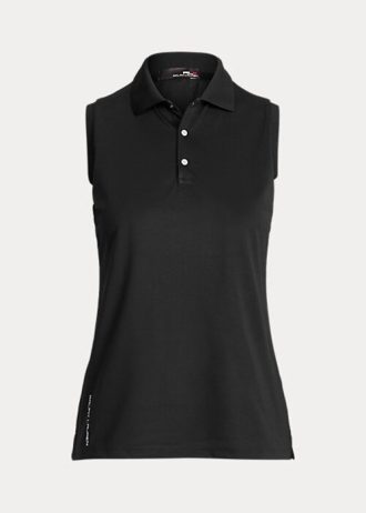 Siyah Kadın Ralph Lauren Klasik Kesim Piqué Kolsuz Polo Tişörtler