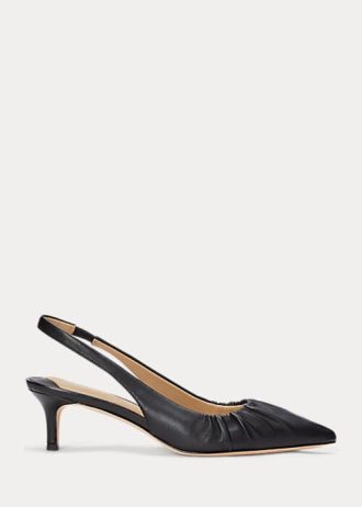 Siyah Kadın Ralph Lauren Lolah Nappa Deri Slingback Topuklu Ayakkabı