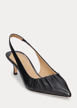 Siyah Kadın Ralph Lauren Lolah Nappa Deri Slingback Topuklu Ayakkabı