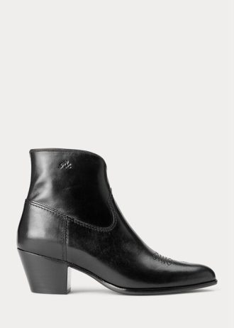 Siyah Kadın Ralph Lauren Lucille Deri Botlar