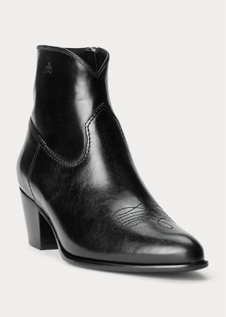 Siyah Kadın Ralph Lauren Lucille Deri Botlar