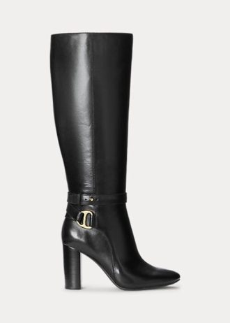 Siyah Kadın Ralph Lauren Makenna Cilalı Deri Binicilik Botları
