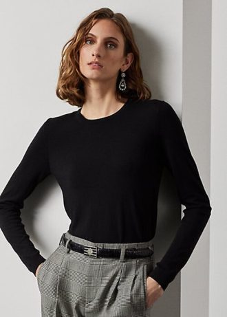 Siyah Kadın Ralph Lauren Merino Yün Yuvarlak Yaka Kazaklar