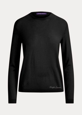 Siyah Kadın Ralph Lauren Merino Yün Yuvarlak Yaka Kazaklar
