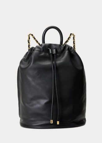 Siyah Kadın Ralph Lauren Nappa Deri Orta Boy Izzie Sırt Çantaları