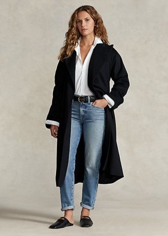 Siyah Kadın Ralph Lauren Peak-Lapel Yün Karışımlı Sarma Montlar