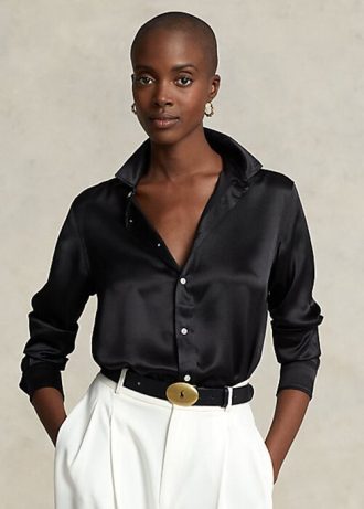 Siyah Kadın Ralph Lauren İpek Charmeuse Gömlekler