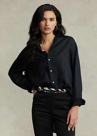 Siyah Kadın Ralph Lauren Rahat Kesim Keten Gömlekler