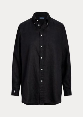 Siyah Kadın Ralph Lauren Rahat Kesim Keten Gömlekler