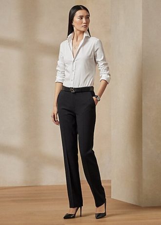 Siyah Kadın Ralph Lauren Seth Streç Yün Krep Pantolon