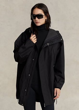 Siyah Kadın Ralph Lauren Suya Dayanıklı Kapüşonlu Rüzgarlık