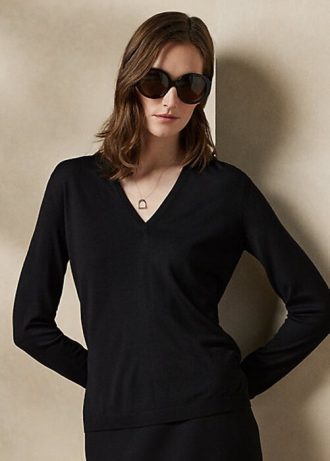 Siyah Kadın Ralph Lauren Yün Uzun Kollu V Yaka Kazaklar Siyah Kadın Ralph Lauren Yün Uzun Kollu V Yaka Kazaklar