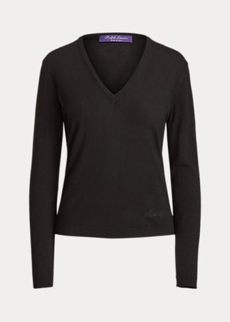 Siyah Kadın Ralph Lauren Yün Uzun Kollu V Yaka Kazaklar Siyah Kadın Ralph Lauren Yün Uzun Kollu V Yaka Kazaklar