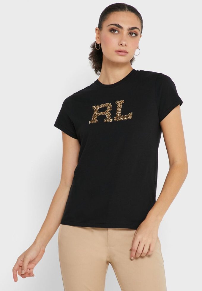 Siyah Kadın Ralph Lauren Yuvarlak Yaka Grafik Üstler Siyah Kadın Ralph Lauren Yuvarlak Yaka Grafik Üstler
