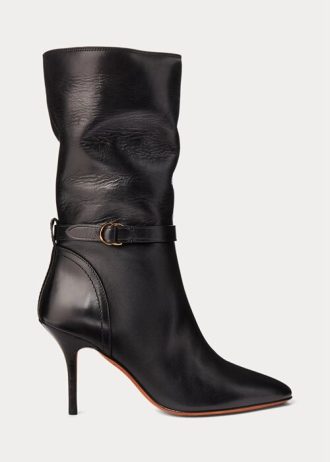 Siyah Kadın Ralph Lauren Zoe Orta Boy Dana Derisi Botlar