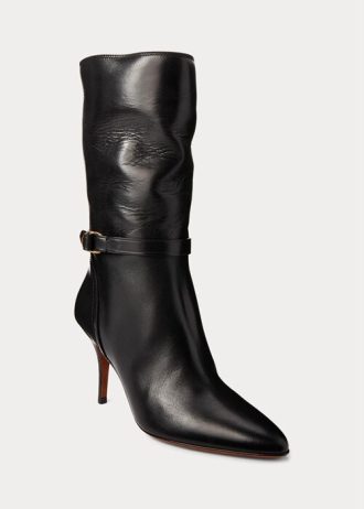 Siyah Kadın Ralph Lauren Zoe Orta Boy Dana Derisi Botlar