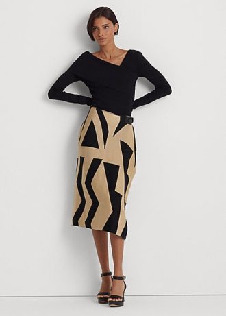 Siyah / Kahverengi Kadın Ralph Lauren Geo-Print Pamuk Karışımlı Kalem Etekler Siyah / Kahverengi Kadın Ralph Lauren Geo-Print Pamuk Karışımlı Kalem Etekler