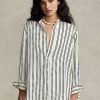 Siyah / Krem Kadın Ralph Lauren Büyük Boy Çizgili Saten Gömlekler Siyah / Krem Kadın Ralph Lauren Büyük Boy Çizgili Saten Gömlekler