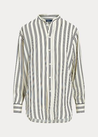 Siyah / Krem Kadın Ralph Lauren Büyük Boy Çizgili Saten Gömlekler
