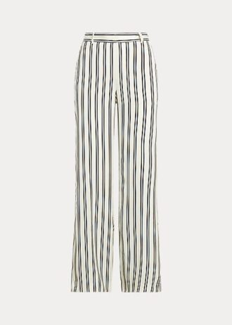 Siyah / Krem Kadın Ralph Lauren Çizgili Saten Geniş Paça Pantolon