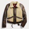 Siyah / Krem Kadın Ralph Lauren Shearling Panelli Deri Ceketler
