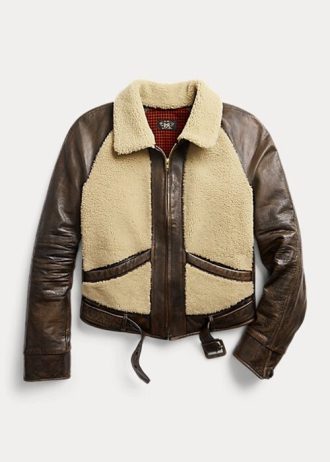 Siyah / Krem Kadın Ralph Lauren Shearling Panelli Deri Ceketler