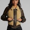 Siyah / Krem Kadın Ralph Lauren Shearling Panelli Deri Ceketler