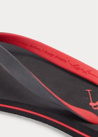 Siyah / Kırmızı Erkek Ralph Lauren Bolt Pony Parmak Arası Terlik