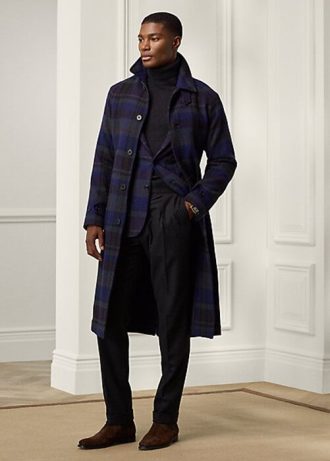 Siyah / Nacy Erkek Ralph Lauren Ekose Yünlü Twill Balmacaan Üst Kat Montlar