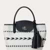 Siyah/Pamuk Beyaz Kadın Ralph Lauren Geo-Motif Dokuma Deri Büyük Perri Tote Çantalar