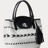 Siyah/Pamuk Beyaz Kadın Ralph Lauren Geo-Motif Dokuma Deri Büyük Perri Tote Çantalar