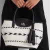 Siyah/Pamuk Beyaz Kadın Ralph Lauren Geo-Motif Dokuma Deri Büyük Perri Tote Çantalar