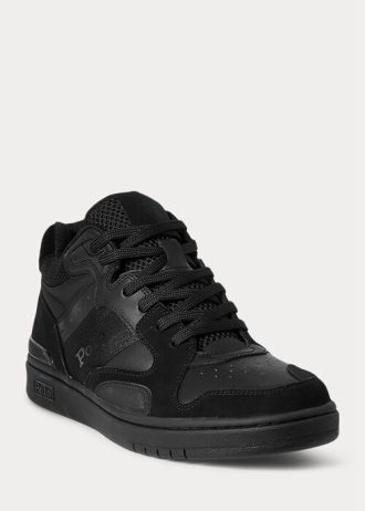 Siyah / Siyah Erkek Ralph Lauren Court Mid Pro Spor Ayakkabı