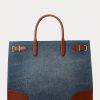 Sunset Indigo Wash/Lauren Kadın Ralph Lauren Deri Kenarlı Kot Büyük Devyn Tote Çantalar Sunset Indigo Wash/Lauren Kadın Ralph Lauren Deri Kenarlı Kot Büyük Devyn Tote Çantalar