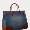 Sunset Indigo Wash/Lauren Kadın Ralph Lauren Deri Kenarlı Kot Büyük Devyn Tote Çantalar Sunset Indigo Wash/Lauren Kadın Ralph Lauren Deri Kenarlı Kot Büyük Devyn Tote Çantalar
