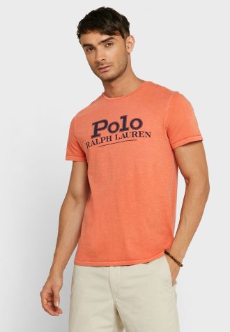 Turuncu Erkek Ralph Lauren Logolu Yuvarlak Yaka Tişörtler