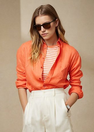 Turuncu Kadın Ralph Lauren Adrien Keten Gömlekler