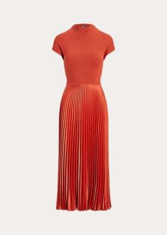 Turuncu Kadın Ralph Lauren Hibrit Pileli Balıkçı Yaka Elbise