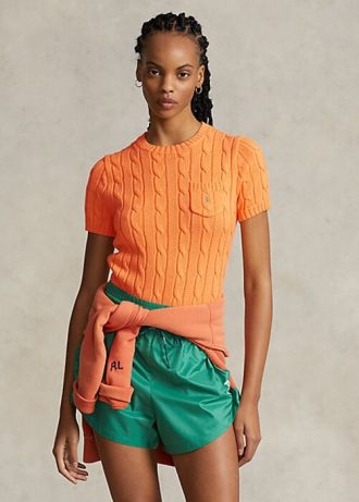 Turuncu Kadın Ralph Lauren Kablo Örgülü Pamuklu Kısa Kollu Kazaklar Turuncu Kadın Ralph Lauren Kablo Örgülü Pamuklu Kısa Kollu Kazaklar