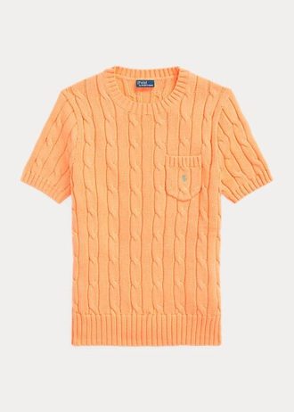 Turuncu Kadın Ralph Lauren Kablo Örgülü Pamuklu Kısa Kollu Kazaklar Turuncu Kadın Ralph Lauren Kablo Örgülü Pamuklu Kısa Kollu Kazaklar