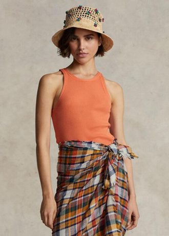 Turuncu Kadın Ralph Lauren Kaburga Örgülü Pamuklu Atlet