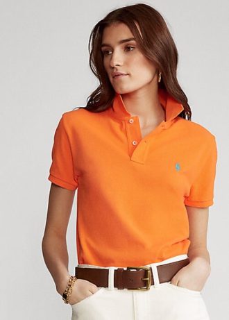 Turuncu Kadın Ralph Lauren Klasik Kesim File Polo Tişörtler
