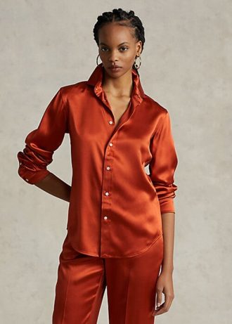 Turuncu Kadın Ralph Lauren Mulberry İpek Gömlekler Turuncu Kadın Ralph Lauren Mulberry İpek Gömlekler